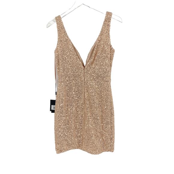 MAC DUGGAL Dress Size 6 Evening Gown Sequin Rose Gold Mini NEW Front Twist - Picture 6 of 8